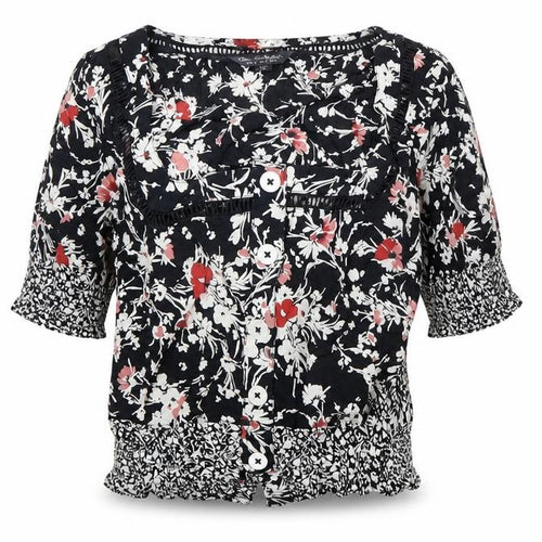 Jane Schofield Womens Black Floral Cotton Tunic Blouse UK 8