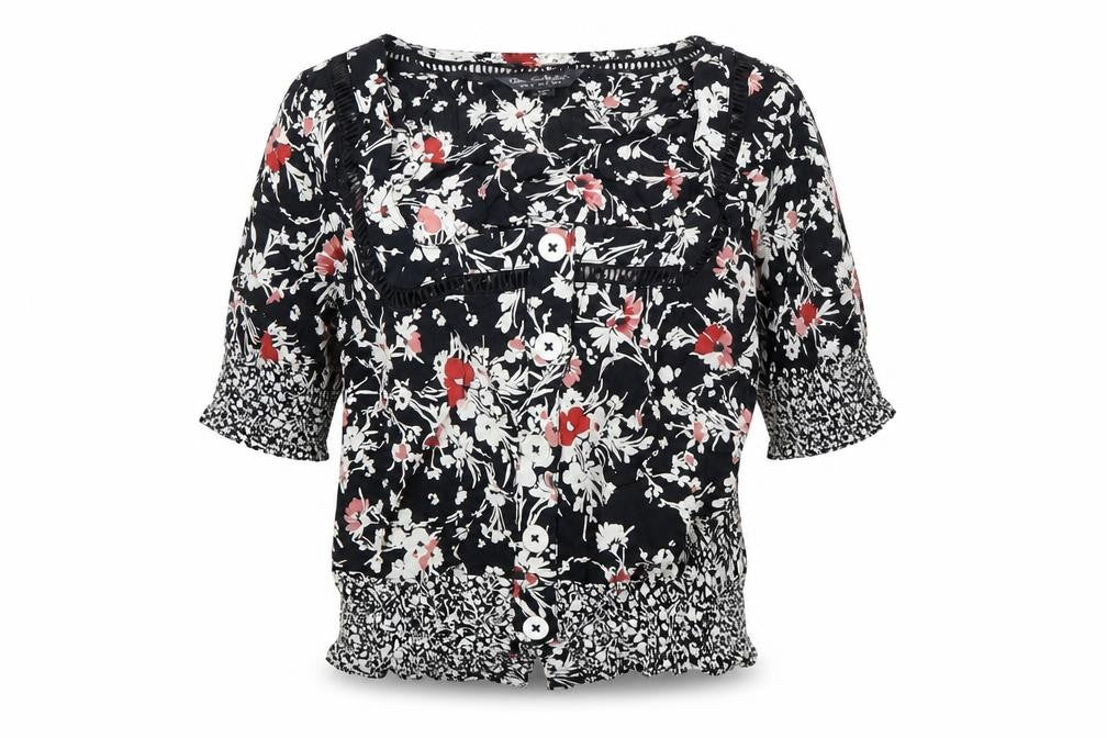 Jane Schofield Womens Black Floral Cotton Tunic Blouse UK 8