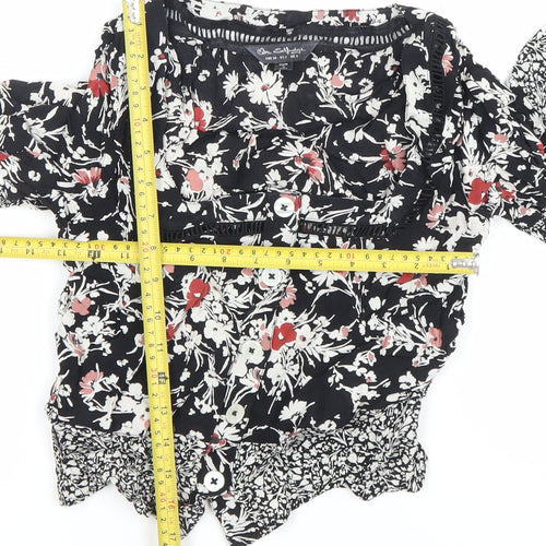 Jane Schofield Womens Black Floral Cotton Tunic Blouse UK 8