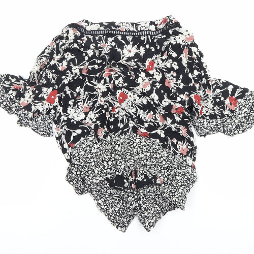 Jane Schofield Womens Black Floral Cotton Tunic Blouse UK 8