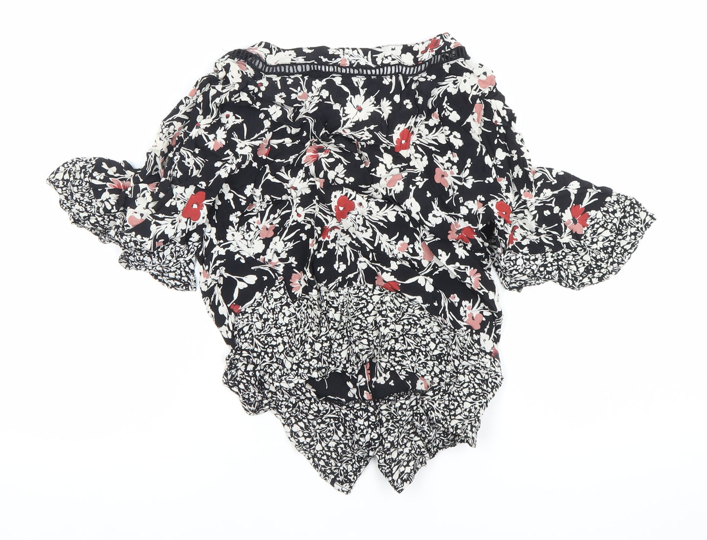 Jane Schofield Womens Black Floral Cotton Tunic Blouse UK 8