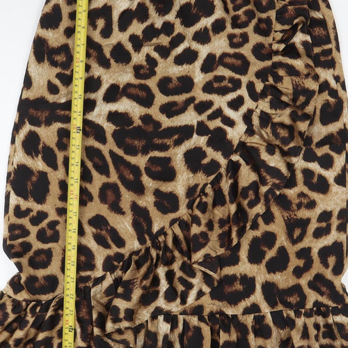 Pieces Women’s Brown Leopard Print Midi Tulip Skirt Size M