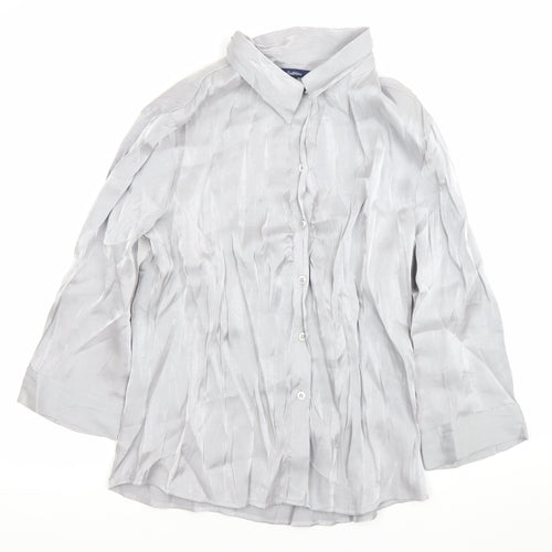 Reliments Womens Grey L Button-Up 3/4 Sleeve Rayon Blend Shirt