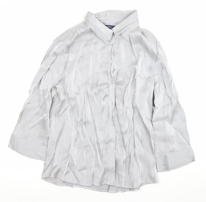 Reliments Womens Grey L Button-Up 3/4 Sleeve Rayon Blend Shirt