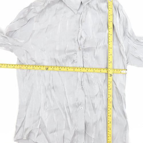 Reliments Womens Grey L Button-Up 3/4 Sleeve Rayon Blend Shirt