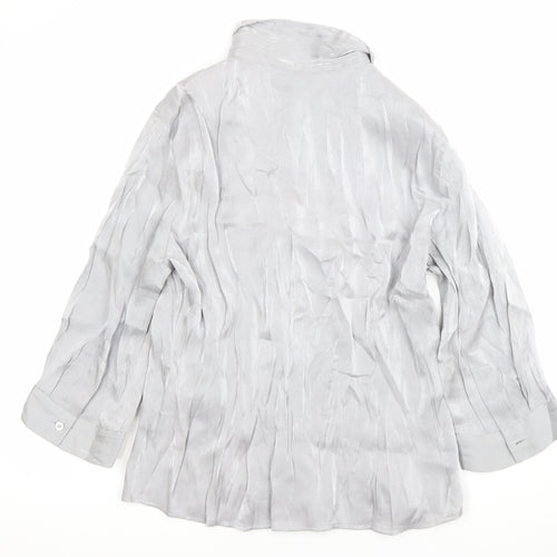 Reliments Womens Grey L Button-Up 3/4 Sleeve Rayon Blend Shirt