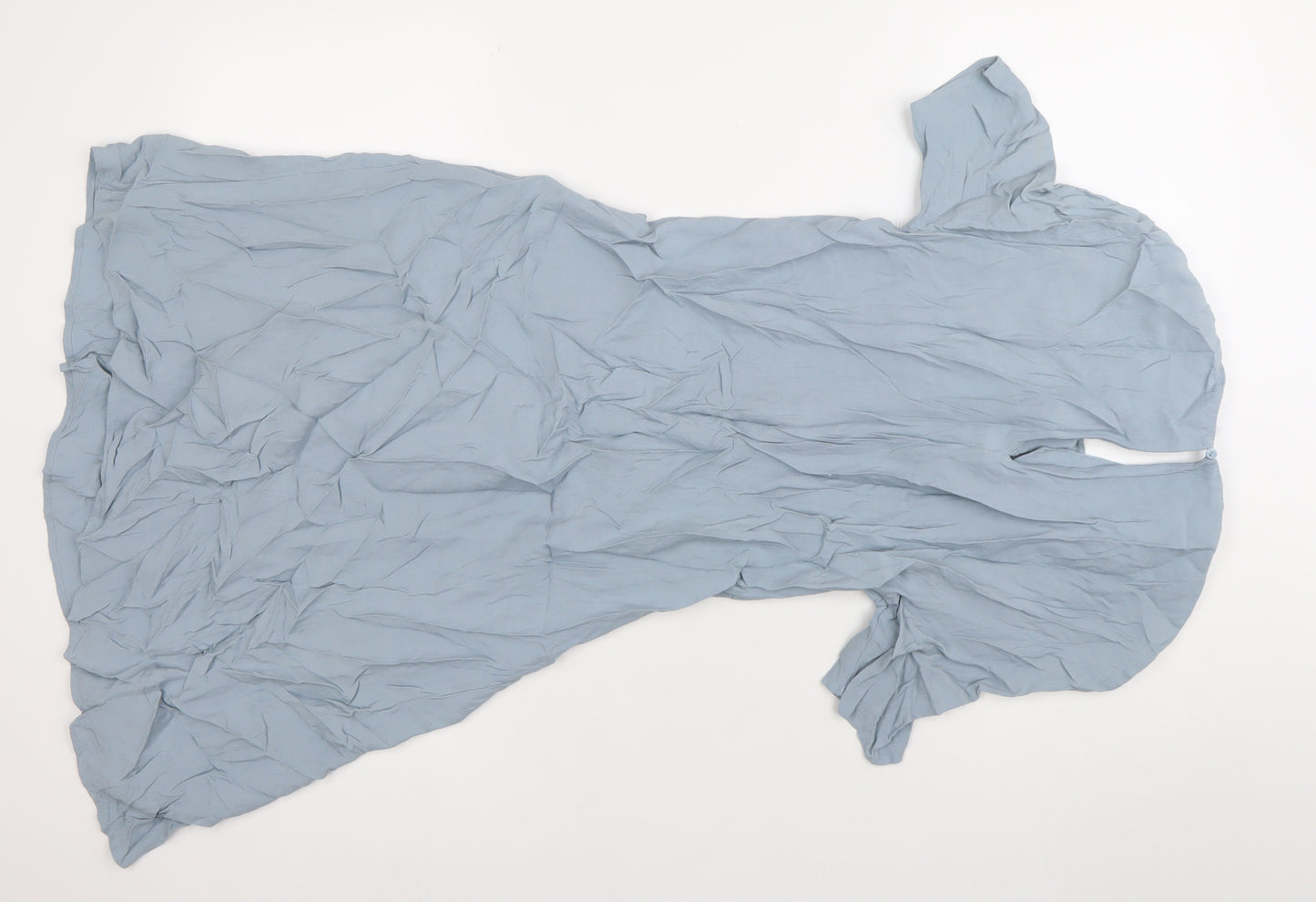 H&M Women’s Blue Midi Fit & Flare Dress Size 8 Short Sleeve V-Neck