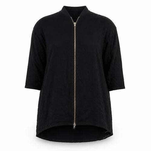 Post Card Womens Black Tunic Blouse L V-Neck Zip 3/4 Sleeve Jersey