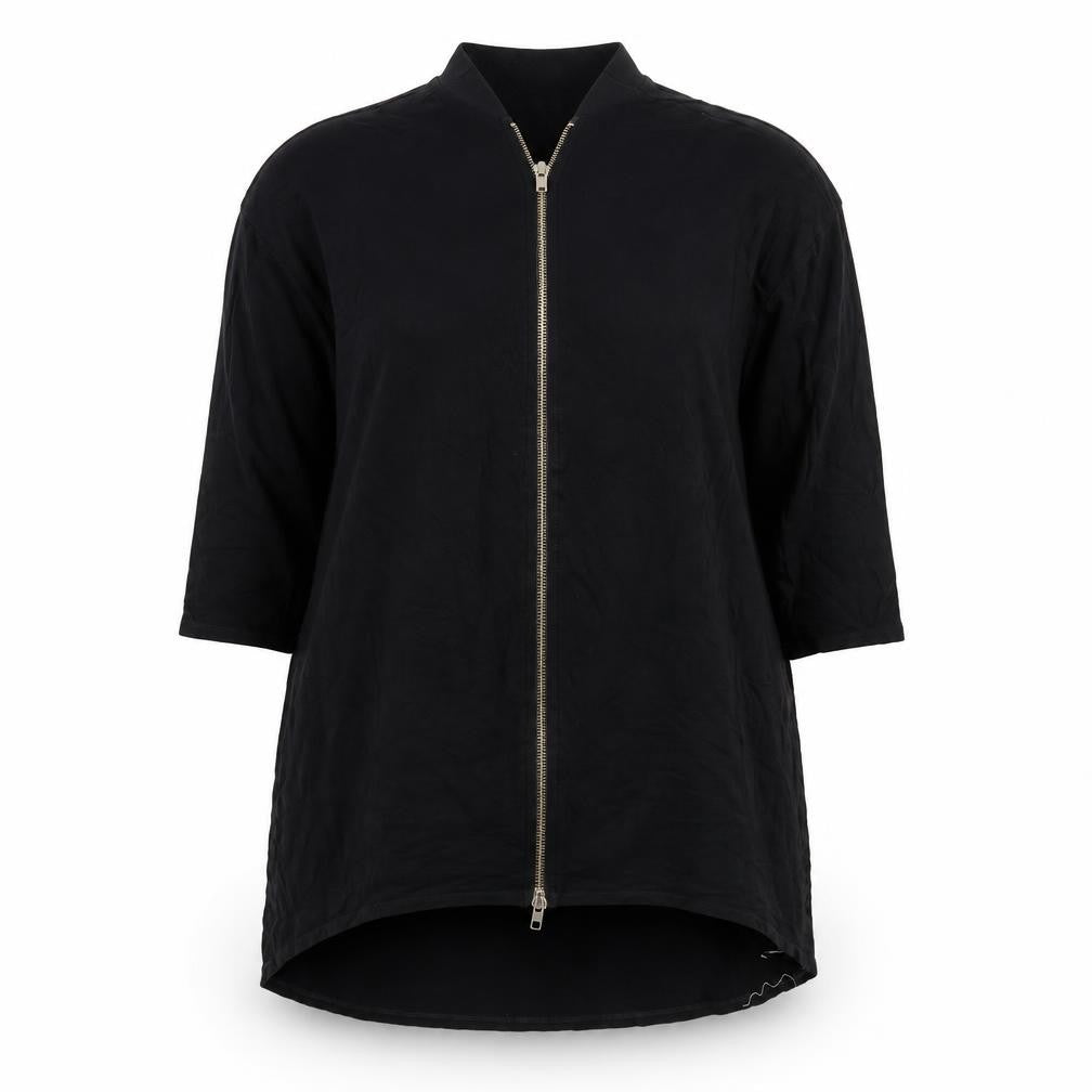 Post Card Womens Black Tunic Blouse L V-Neck Zip 3/4 Sleeve Jersey
