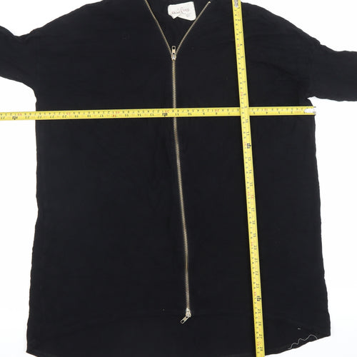 Post Card Womens Black Tunic Blouse L V-Neck Zip 3/4 Sleeve Jersey