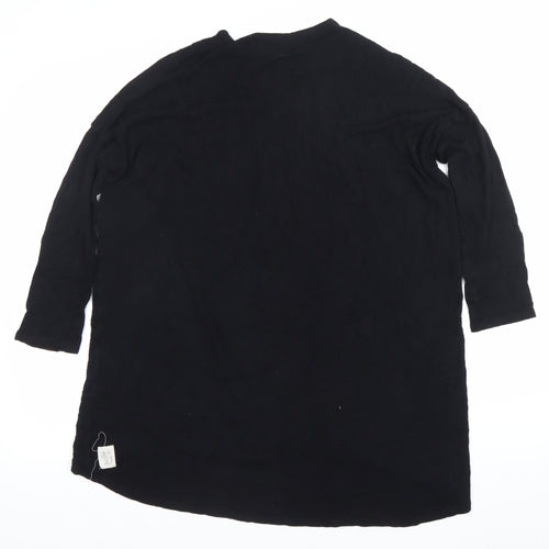Post Card Womens Black Tunic Blouse L V-Neck Zip 3/4 Sleeve Jersey
