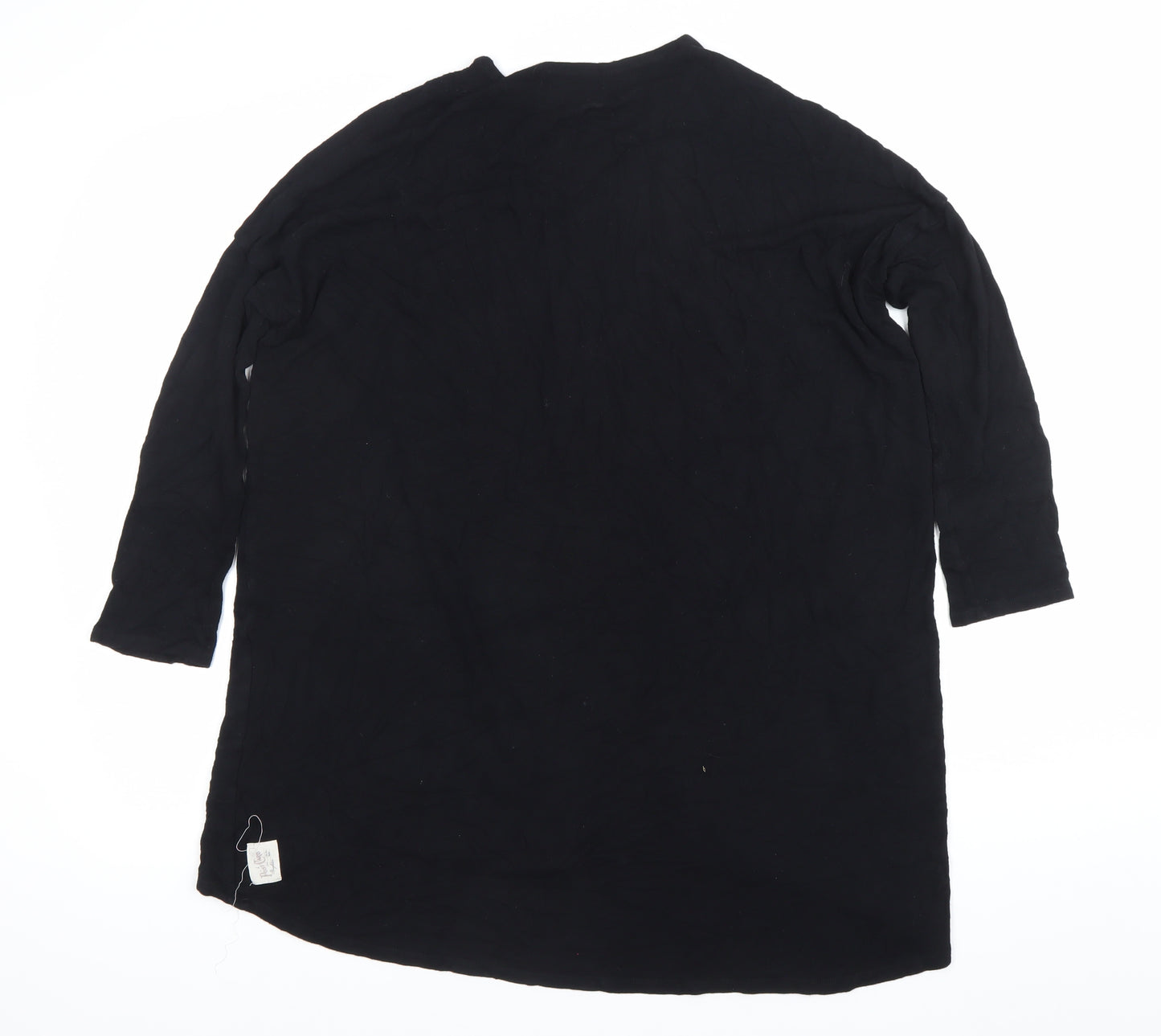 Post Card Womens Black Tunic Blouse L V-Neck Zip 3/4 Sleeve Jersey