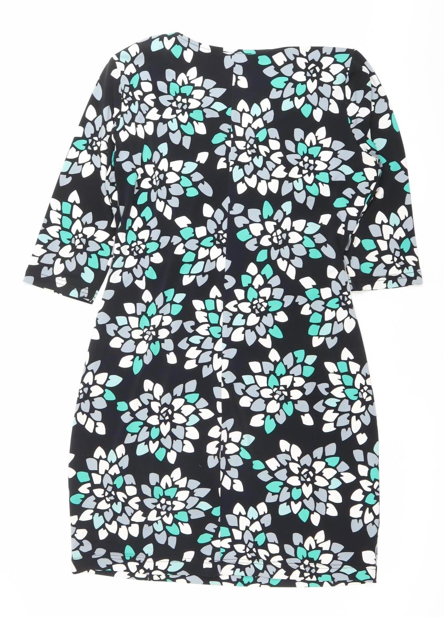 Minuet Petite Womens Black Floral V-Neck Sheath Dress Size 14