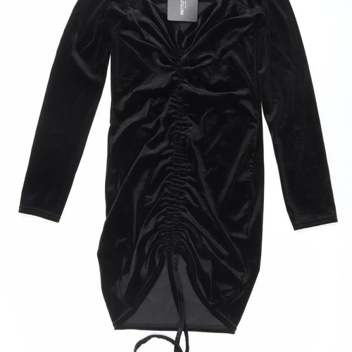 PrettyLittleThing Women’s Black Velvet Off Shoulder Bodycon Dress Size 10