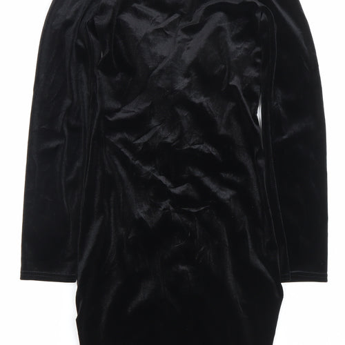 PrettyLittleThing Women’s Black Velvet Off Shoulder Bodycon Dress Size 10