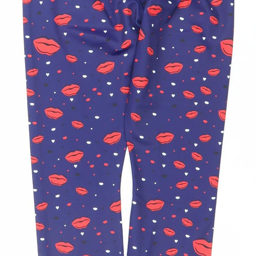 CiCi Womens Blue Red Lips Print Slim Fit Activewear Leggings Size S