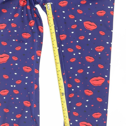 CiCi Womens Blue Red Lips Print Slim Fit Activewear Leggings Size S