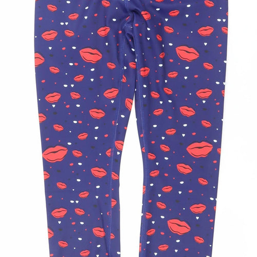 CiCi Womens Blue Red Lips Print Slim Fit Activewear Leggings Size S