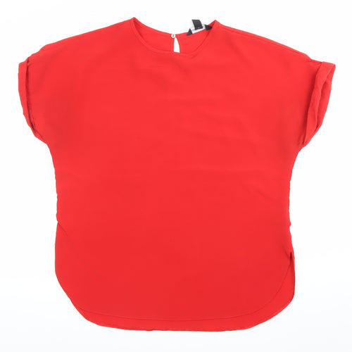 New Look Womens Red Blouse Size 14 Short Sleeve Crew Neck Polyester