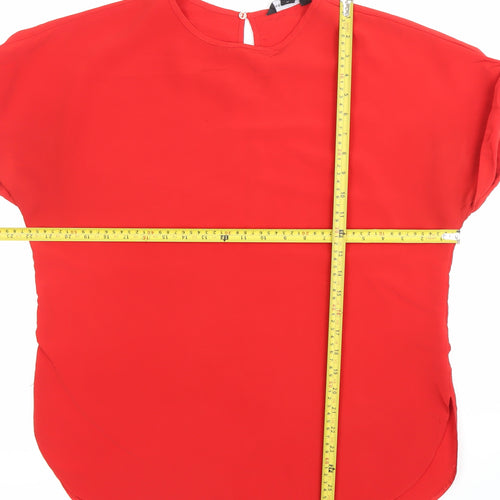 New Look Womens Red Blouse Size 14 Short Sleeve Crew Neck Polyester