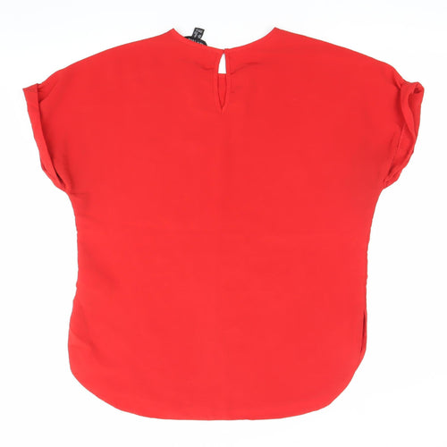 New Look Womens Red Blouse Size 14 Short Sleeve Crew Neck Polyester