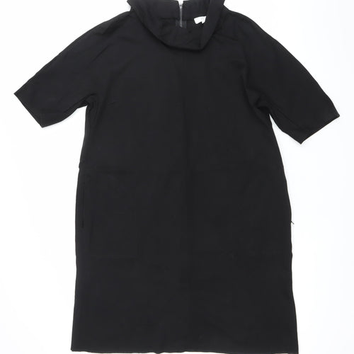 Women's Black Shift Knee Length Dress Size 16 High Neck Half Sleeve