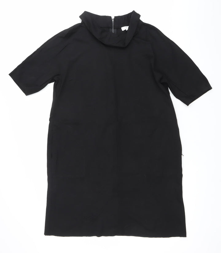 Women's Black Shift Knee Length Dress Size 16 High Neck Half Sleeve