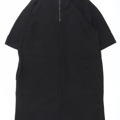 Women's Black Shift Knee Length Dress Size 16 High Neck Half Sleeve