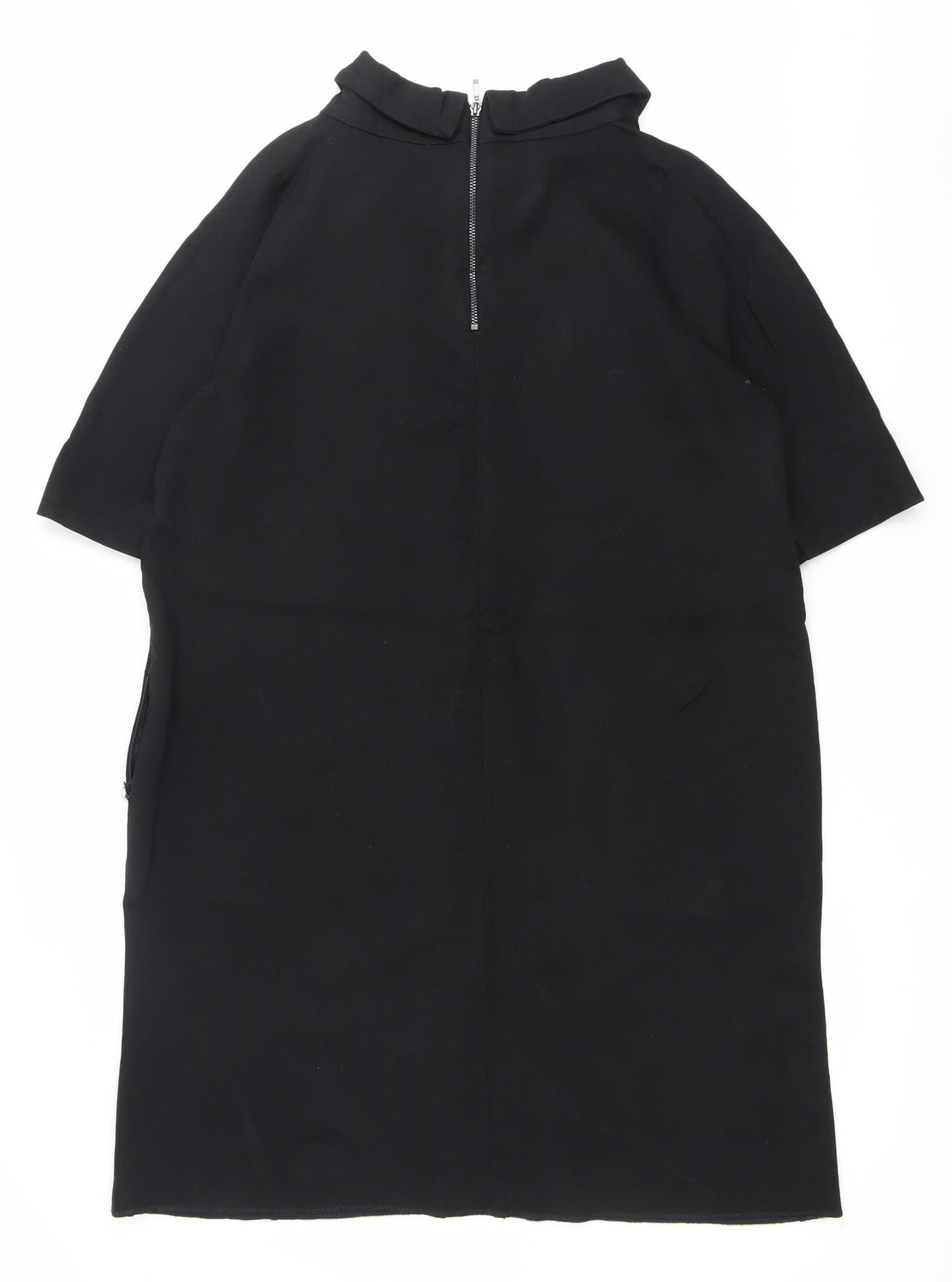 Women's Black Shift Knee Length Dress Size 16 High Neck Half Sleeve