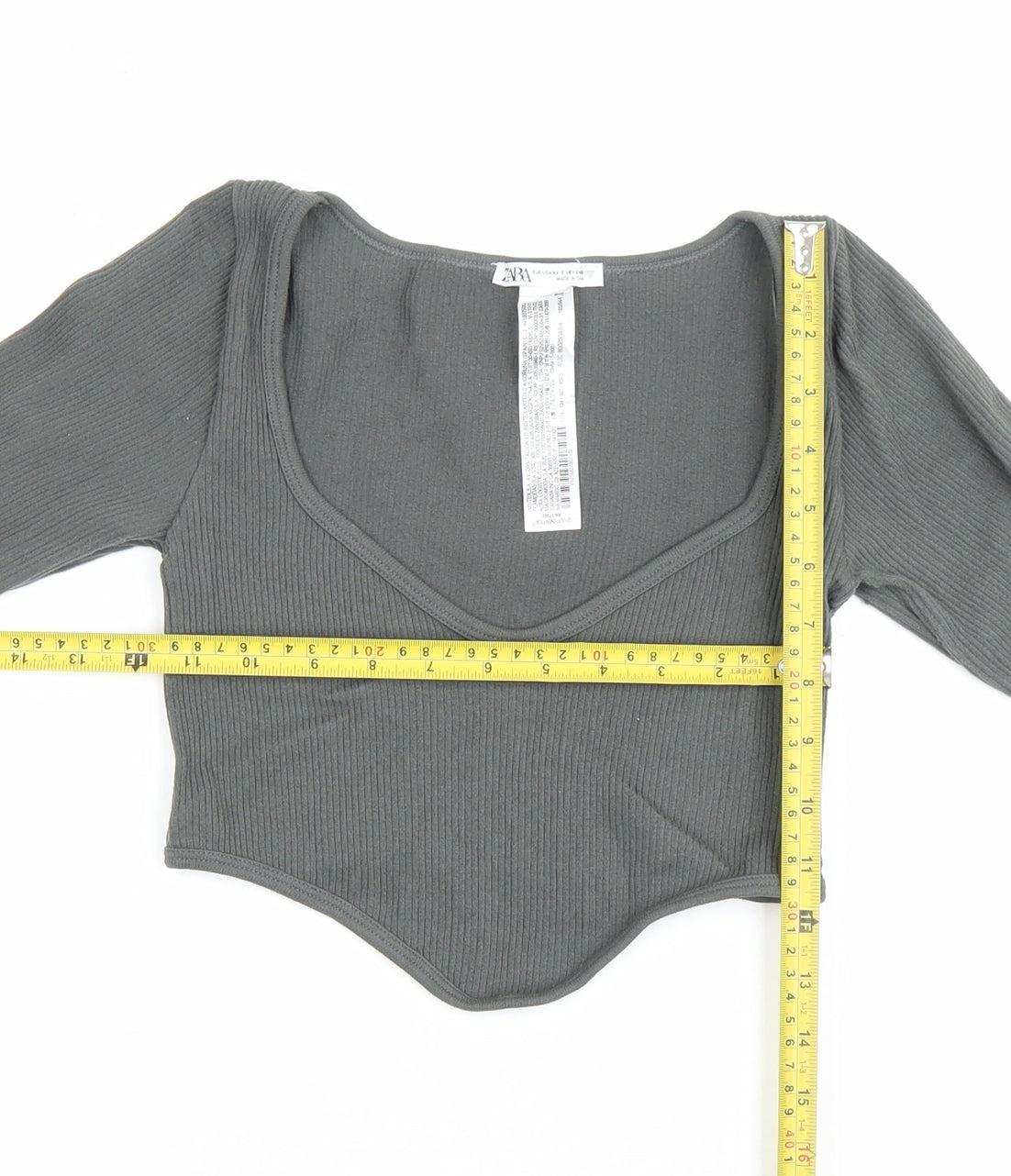 Zara Womens Grey XS Cropped Long Sleeve Knit Scoop Neck Top