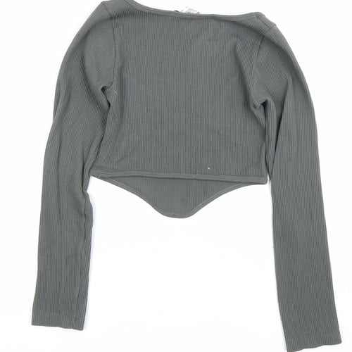 Zara Womens Grey XS Cropped Long Sleeve Knit Scoop Neck Top