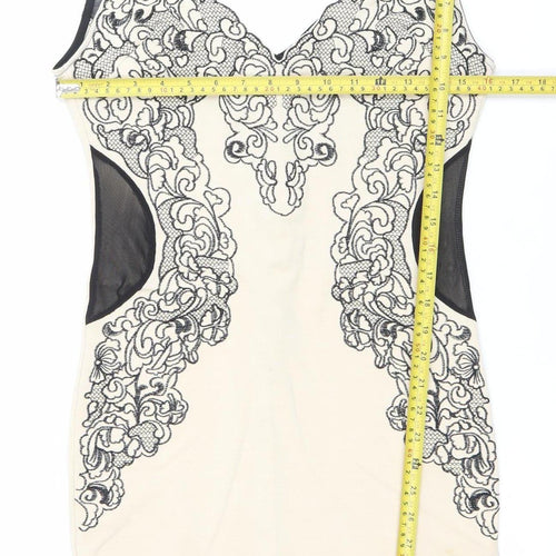 Dazlly Women’s Beige Black Lace Bodycon Knee Dress M