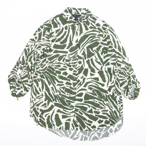 New Look Womens Green Animal Print Button-Up Shirt UK 10