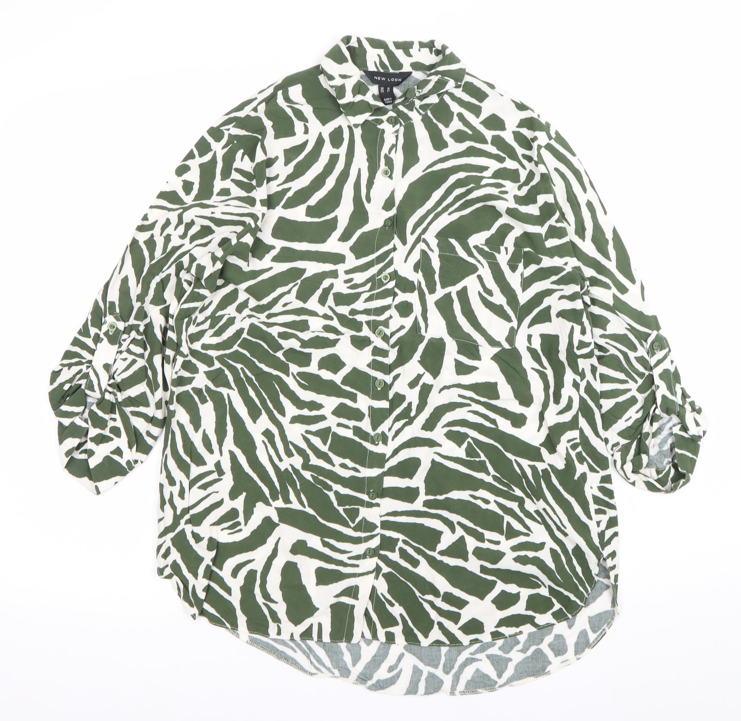 New Look Womens Green Animal Print Button-Up Shirt UK 10