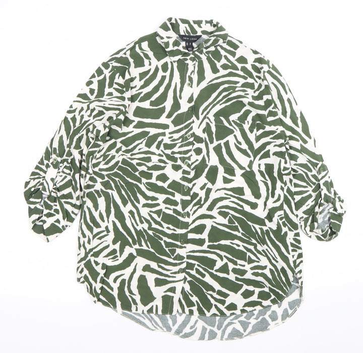 New Look Womens Green Animal Print Button-Up Shirt UK 10