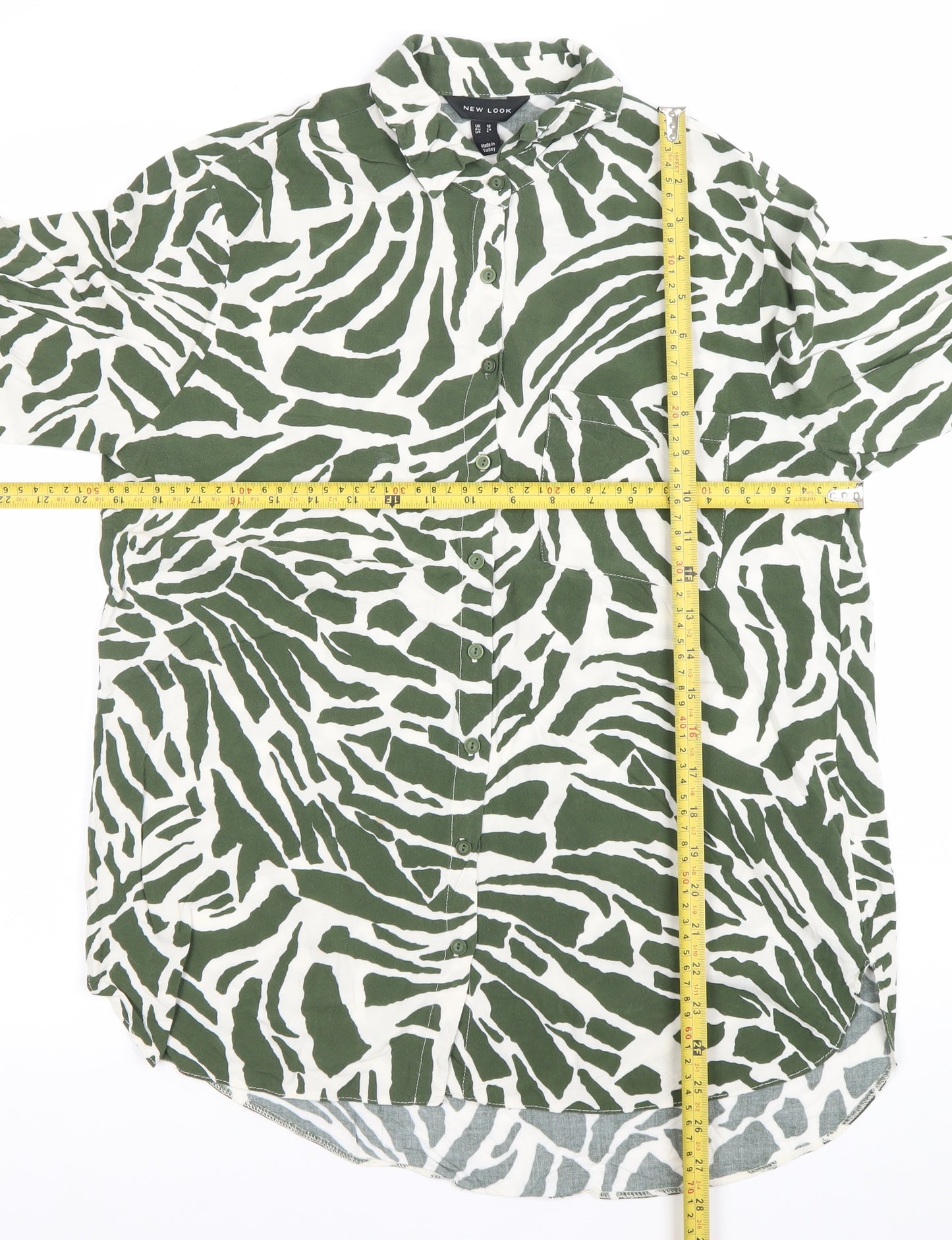 New Look Womens Green Animal Print Button-Up Shirt UK 10
