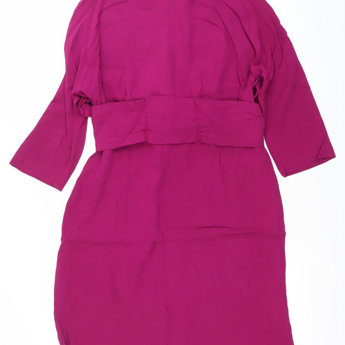 Finery Women Pink Viscose Wrap Dress Size 10 Belted Long Sleeve
