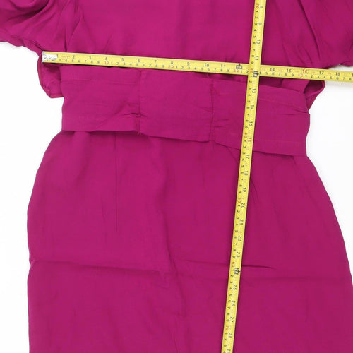 Finery Women Pink Viscose Wrap Dress Size 10 Belted Long Sleeve