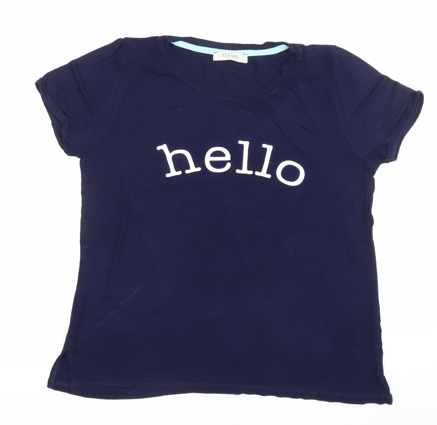Oasis Womens Blue Hello Goodbye T-Shirt Size S Regular Fit Casual
