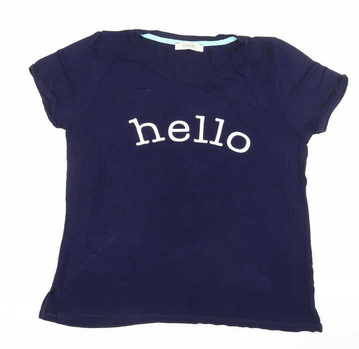 Oasis Womens Blue Hello Goodbye T-Shirt Size S Regular Fit Casual