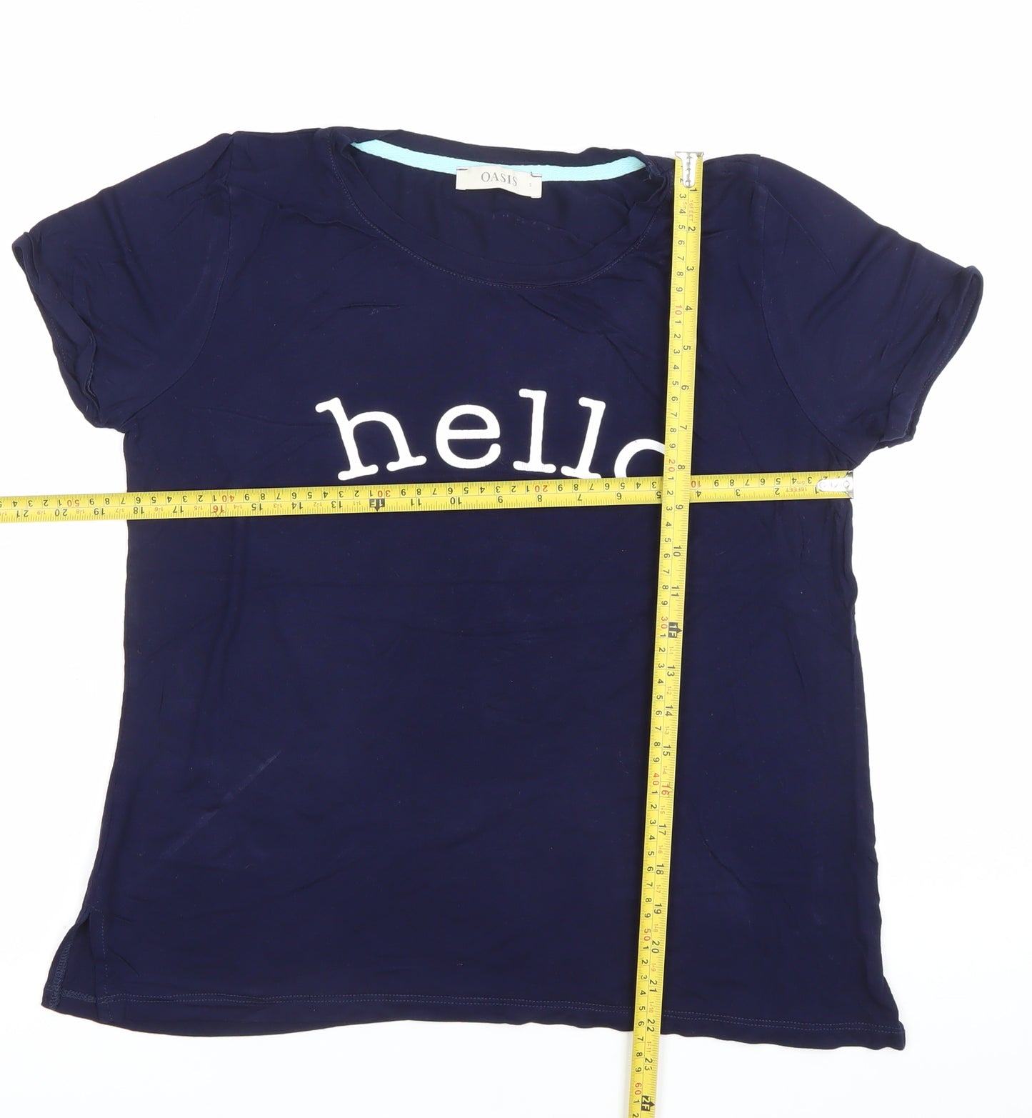 Oasis Womens Blue Hello Goodbye T-Shirt Size S Regular Fit Casual