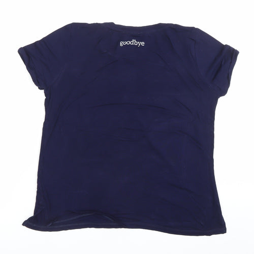 Oasis Womens Blue Hello Goodbye T-Shirt Size S Regular Fit Casual