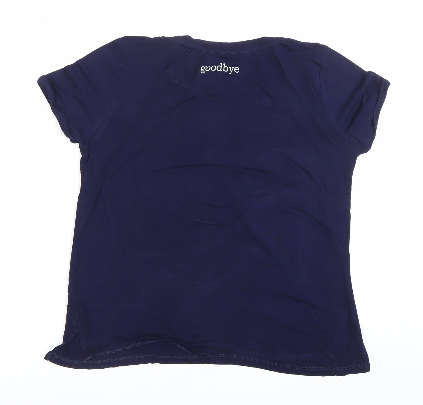 Oasis Womens Blue Hello Goodbye T-Shirt Size S Regular Fit Casual