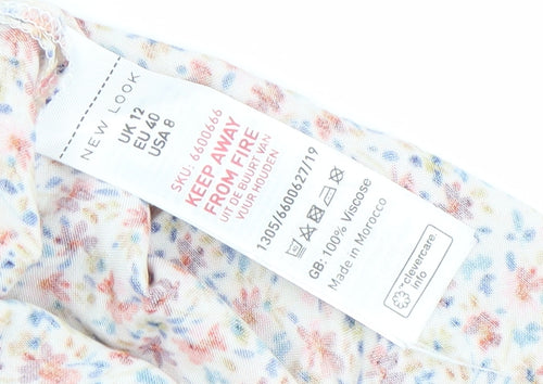 New Look Women’s Multicoloured Floral A-Line Puff Sleeve Dress Size 12