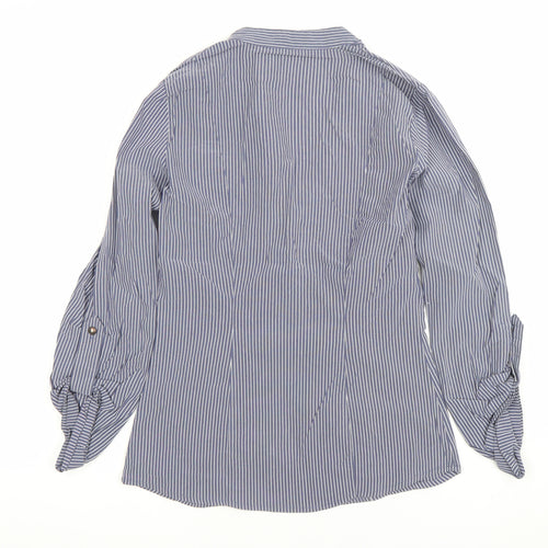 Next Women’s Blue Striped Ruffle Blouse Size 8 Long Sleeve