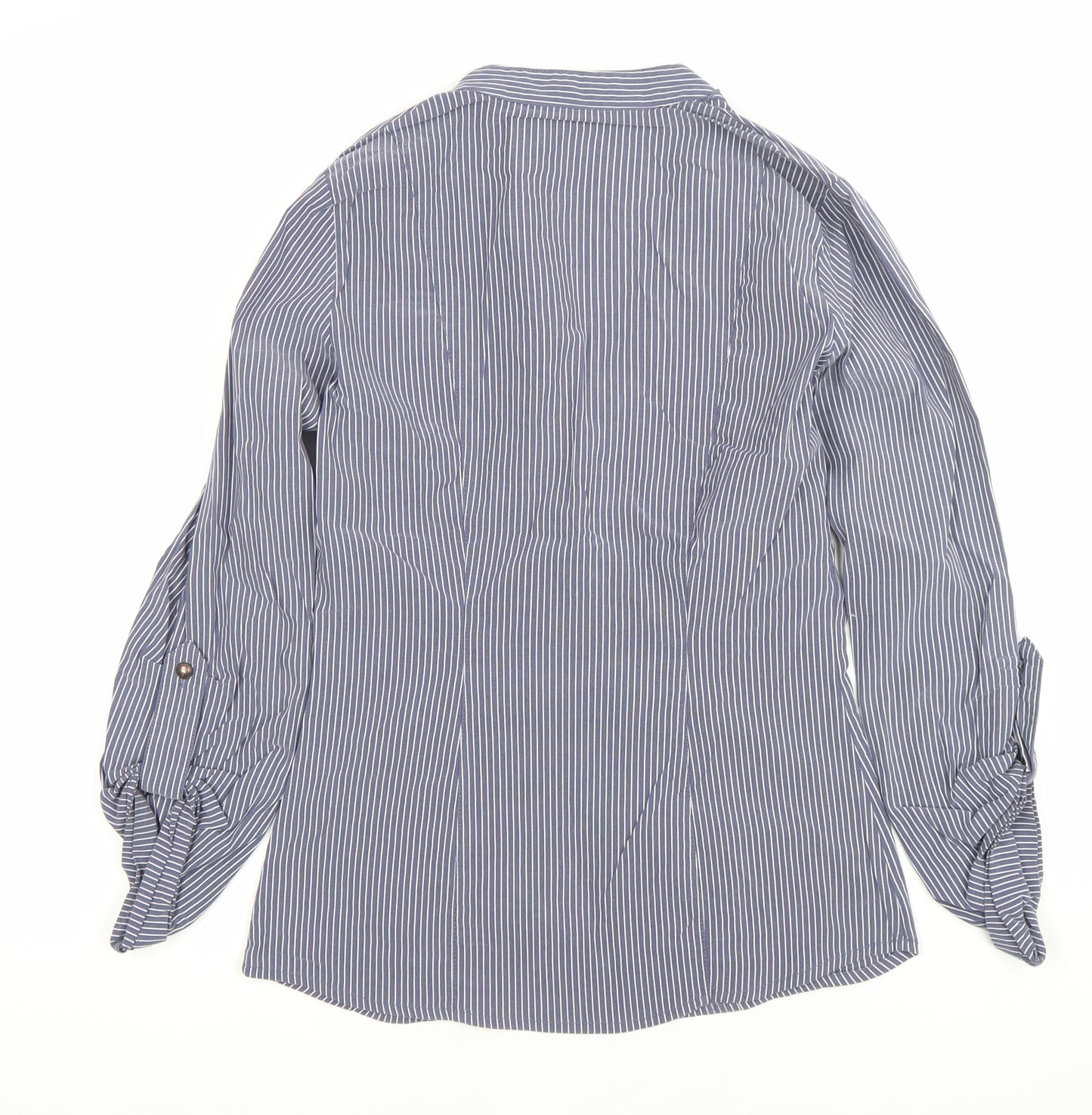 Next Women’s Blue Striped Ruffle Blouse Size 8 Long Sleeve