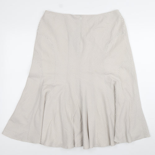 Kaliko Women’s Beige Striped Midi Flare Skirt Size 14 Cotton