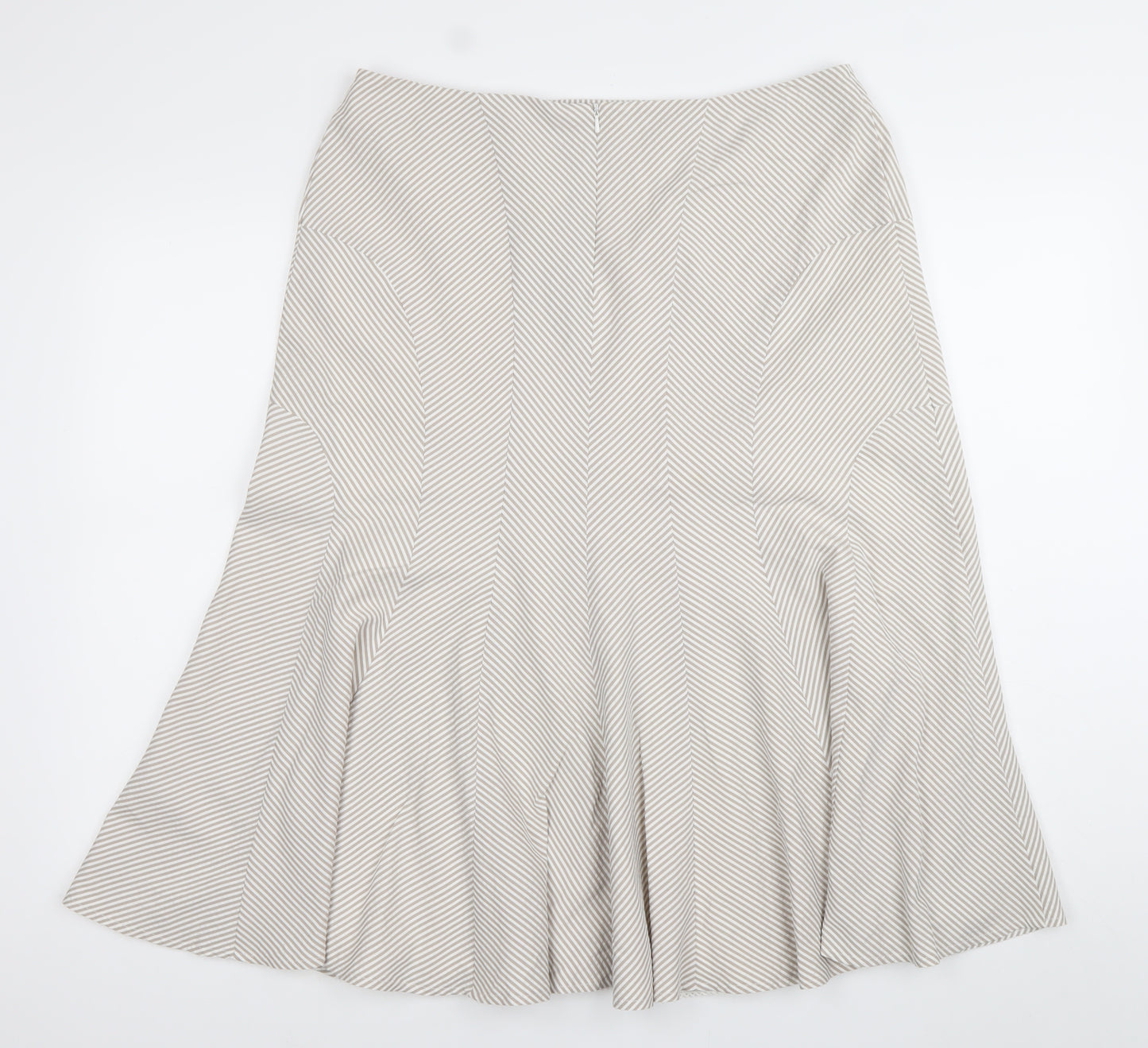 Kaliko Women’s Beige Striped Midi Flare Skirt Size 14 Cotton