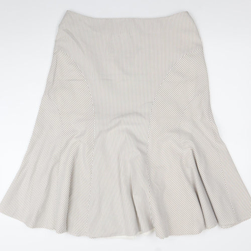 Kaliko Women’s Beige Striped Midi Flare Skirt Size 14 Cotton