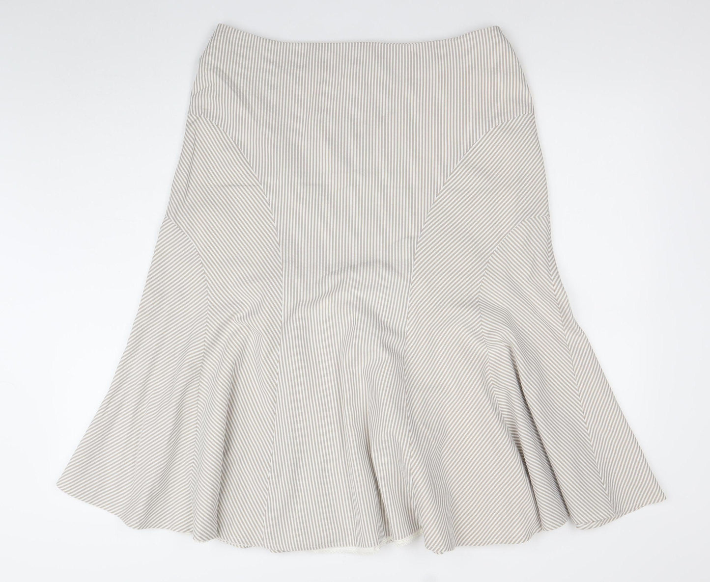 Kaliko Women’s Beige Striped Midi Flare Skirt Size 14 Cotton